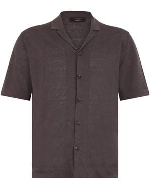 Slowear Buttoned Short-Sleeve Knitted Shirt - Grey