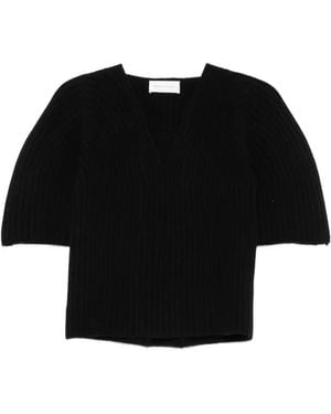 Christian Wijnants Ribbed-Knit V-Neck Short Sleeve Jumper - Black