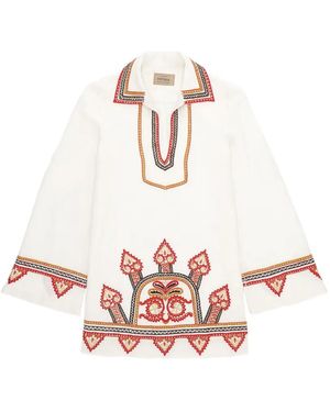 Fortela Embroidered Trapeze Dress - White