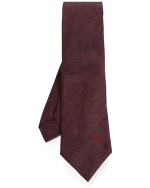 Etro Pegaso-Embroidered Silk Tie - Purple