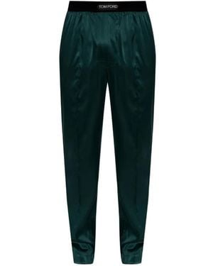 Tom Ford Pantalones De Estar Por Casa En Mezcla De Seda Con Parche Del Logo - Verde