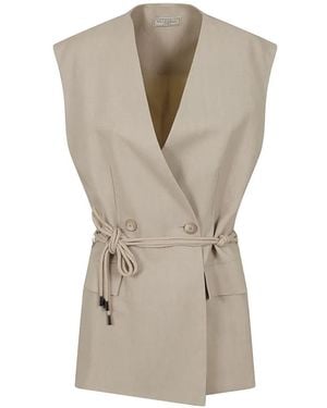 Antonelli Ellen Double-Breasted Rope-Belt Gilet - Natural