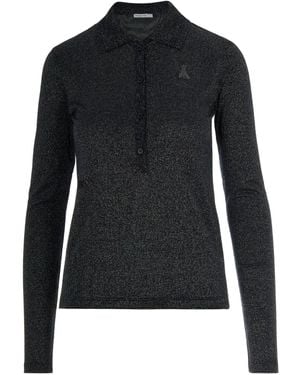 Patrizia Pepe Glitter-Embellished Polo Top - Black