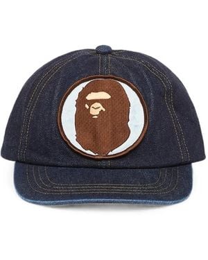 A Bathing Ape Logo-Patch Washed-Denim Cap - Blue