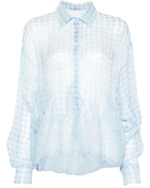 Ermanno Scervino Checked Lace-Detail Shirt - Blue