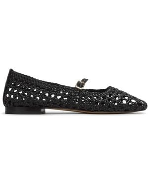 Souliers Martinez Woven Mary-Jane Flats - Black