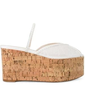 Andrea Wazen Paloma Lace Wedge Sandals - White