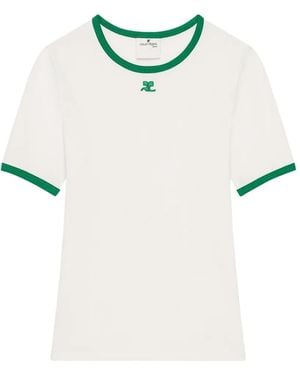 Courreges Logo-Embroidered Contrast-Trim T-Shirt - White