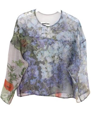 Anntian Floral-Print Chiffon Sweater - Blue