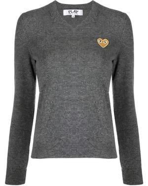 COMME DES GARÇONS PLAY Embroidered Heart V-Neck Jumper - Grey