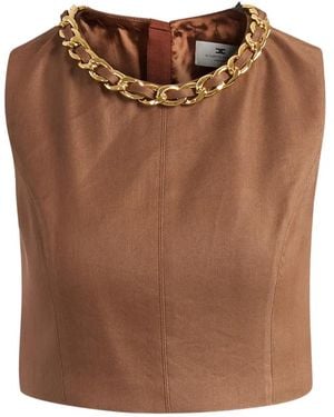 Elisabetta Franchi Chain-Link Crop Top - Brown