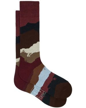 Paul Smith Burgundy Cotton-Blend 'Landscape' Socks - Brown