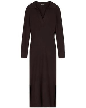 ARMANI EXCHANGE Polo-Collar Side-Slit Midi Dress - Brown