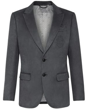 Billionaire Crest Peak-Lapel Blazer - Gray