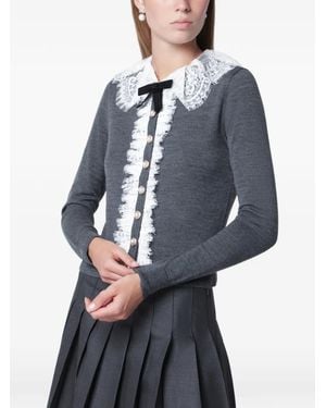 Self-Portrait Lace-Collar Ruffled Cardigan - Blue