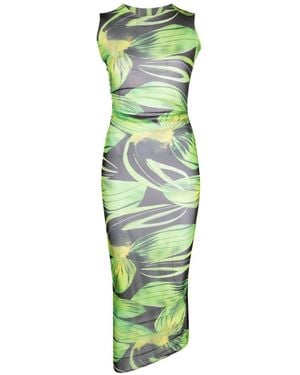 Louisa Ballou Leaf-Print Midi Dress - Green