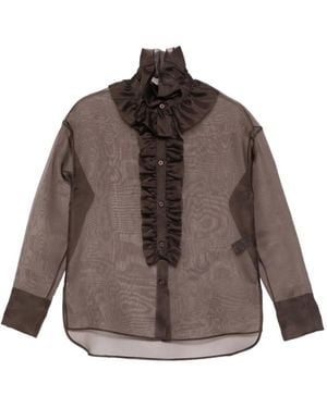 D.exterior Ruffled Sheer Shirt - Brown