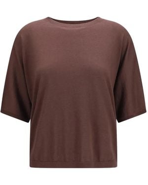 Brunello Cucinelli Fine-Knit Short-Sleeve Top - Brown