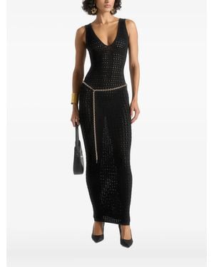 Manière De Voir Pointelle Plunge Maxi Dress With Chain - Black