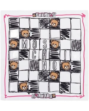 Moschino Teddy Bear-Print Check Scarf - White