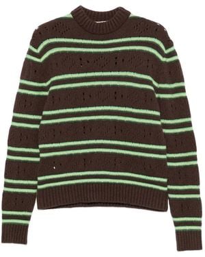 Marni Striped Distressed-Effect Jumper - Green