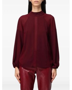 Hanita Sheer-Panelled High-Neck Top - Red