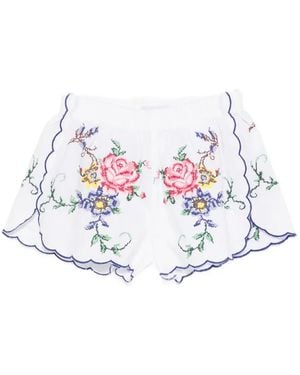 ORSINA Floral-Embroidered Scalloped-Hem Mini Shorts - White
