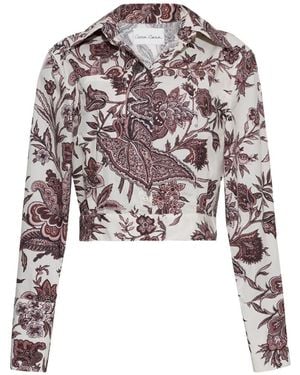 Cara Cara Berry Floral-Print Cropped Shirt - White
