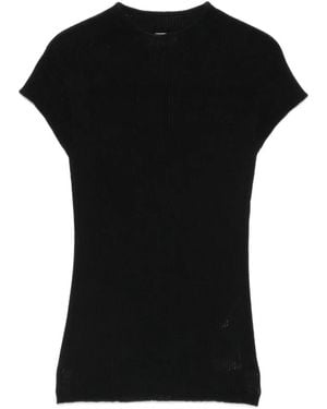 Momoní Kame Ribbed-Knit Cap-Sleeve Wool T-Shirt - Black