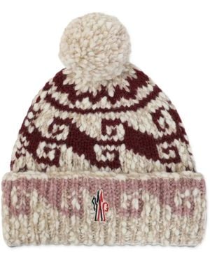 Moncler Pom-Pom Intarsia-Knit Beanie Hat - Natural