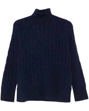 Marella Cable-Knit Mock-Neck Jumper - Blue