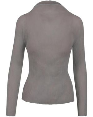 Issey Miyake Plissé-Effect Long-Sleeve Top - Gray