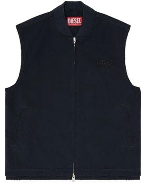 DIESEL Cotton Ripstop Vest With Oval D Patch - Blue