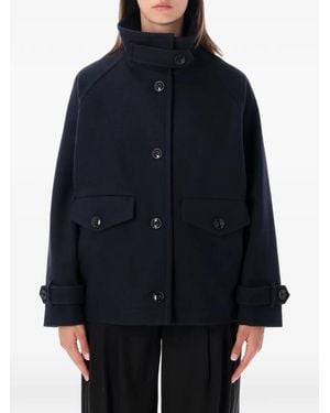 Sessun Lee Wooly Button-Fastening Funnel-Neck Coat - Blue