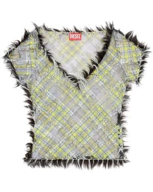 DIESEL Tulle Devoré Check Cropped Top - Green