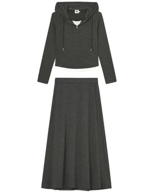 B+ AB Hooded Two-Piece Skirt Set - Black