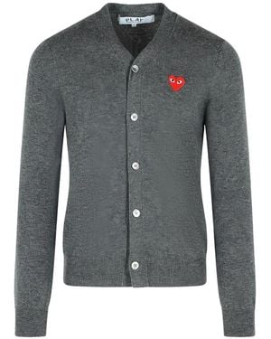 Comme des Garçons Heart-Patch V-Neck Cardigan - Blue