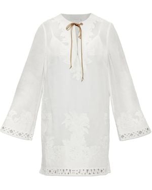 Zimmermann Indra Floral-Embroidered Mini Dress - White