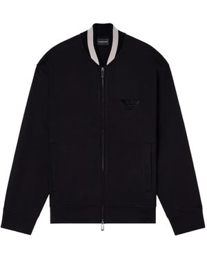Emporio Armani Eagle-Patch Zip-Up Bomber Jacket - Blue