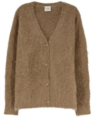 Alysi Brushed-Finish V-Neck Cardigan - Brown
