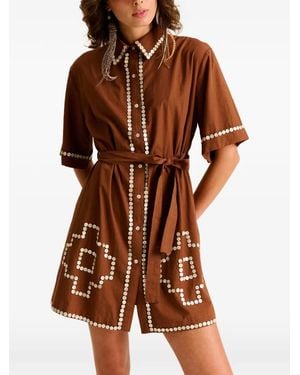 Carolina K Amaia Button-Embellished Belted Shirt Mini Dress - Brown
