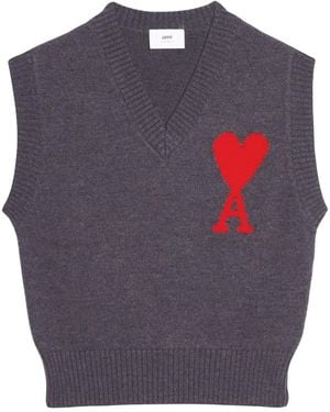 Ami Paris Ami De Coeur Knitted Vest - Blue