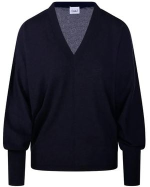 Nude V-Neck Puff-Sleeve Sweater - Blauw