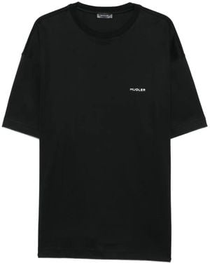 Mugler Camiseta De Algodón Con Logo - Negro