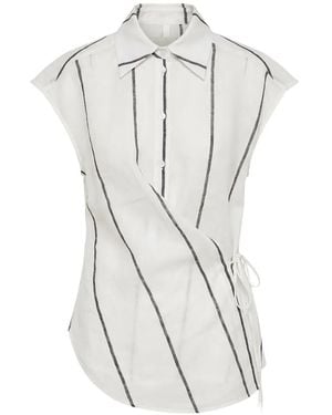 MEIMEIJ Striped Sleeveless Wrap Shirt - White