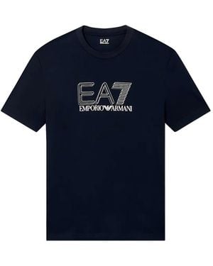 EA7 Logo-Print Cotton T-Shirt - Blue