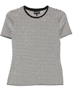Emporio Armani Geometric-Pattern Short-Sleeve Top - Grey
