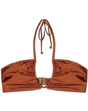 Ganni Metallic-Threading Bikini Top - Brown