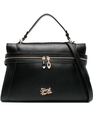 Secret Pon-pon Double-Zip Leather Shoulder Bag - Black