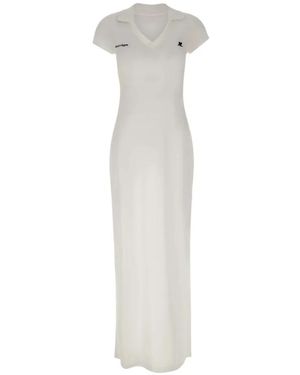 Courreges V-Neck Side-Slit Maxi Dress - White